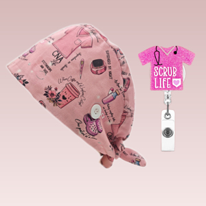 Cappello Chirurgico con Motivo PPG e Set di Porta Badge Abbinato, Accessori per Infermieri - Product Image 1