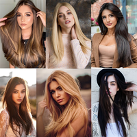 Extensions de cheveux lisses et lisses à clipser multicolores de 24 pouces, 6 pièces, postiches synthétiques souples et résistantes à la chaleur pour femmes, cheveux tressés