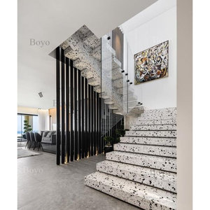 บันไดภายในอาคารพาณิชย์ บันไดลอยแบบโมเดิร์น บันไดหินขัดสีขาว - Product Image 6