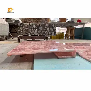 Customize Gemstone Pink Crystal Rose Quartz Countertops For Kitchens