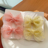 Lot de 2 pinces à cheveux à nœud mignon pour enfants Princesse Mesh Duckbill Design Fresh Small Baby Hair Accessories Fabric Material