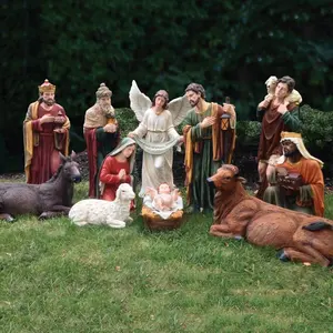 Estatua de resina religiosa personalizada, escultura de Natividad de vidrio, tamaño real, para Jesús