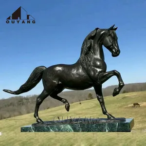 QUYANG Outdoor Horse Farm Decoração Grande Jardim De Metal Animal Bronze Black Horse Escultura Latão Estátuas