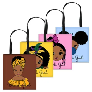 2023 개인 인쇄 로고 이미지 디자인 폴리 에스테르 쇼핑 핸드백 어깨 아프리카 소녀 가방 토트