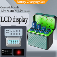Chargeur de batterie hybride à couvercle rabattable : Chargeur intelligent de remplacement pour piles Ni-MH 1,2 V et Li-ion 1,5 V, boîte de charge à 8 emplacements pour piles AA AAA au lithium
