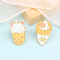 Broche en émail mignonne Thème Boba Milk Tea, Chat Animal de Dessin Animé, Bubble Tea, Crème Glacée, Gaufre aux Œufs, pour Sac, Revers, Badge, Bijou, Cadeau