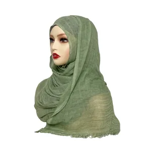 Fashion ethnic islamic woman solid color cotton hijab knit scarves neck warmer shawls viscose turbans for ladies accessories