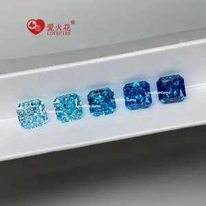 Pierres précieuses artificielles cz zircon pierre 4K glace concassée carré octogone coupe aigue-marine bleu couleur synthétique zircone cubique