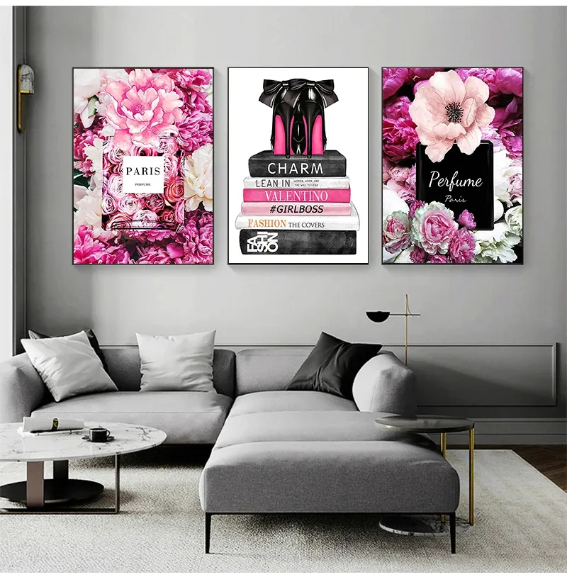 İskandinav moda tasarım Paris parfüm çiçek kitap HD baskı posterler duvar sanatsal fresk asılı boyama