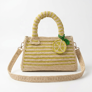 กระเป๋าโครเชต์ราฟเฟียขนาดเล็ก ปักลายเลมอน ปิดด้วยซิป สายสะพายข้าง สไตล์โบฮีเมียนสำหรับฤดูร้อน - Product Image 2