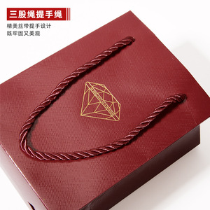 Jewelry Paper Bag <b>Red</b> With Gold Diamond Print Rectangle Shape For Jewelry Packaging <b>Gift</b> <b>Box</b> Set - Product Image 2
