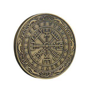 Moneta commemorativa in metallo con bussola Vegvisir vichinga nordica, da collezione, souvenir, con custodia trasparente, moneta portafortuna da regalo - Product Image 4