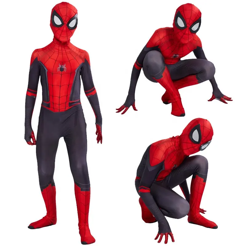 Kostum Cosplay Dewasa dan Anak-anak, Kostum Pahlawan Super Amerika Spiderman untuk Halloween Dewasa dan Anak-anak