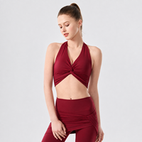 GH Wholesale Haut de sport personnalisé pour femme, style licou, torsadé à l'avant, dos ouvert, rembourré, crop top de yoga, soutien-gorge de sport très extensible pour la gym et l'entraînement