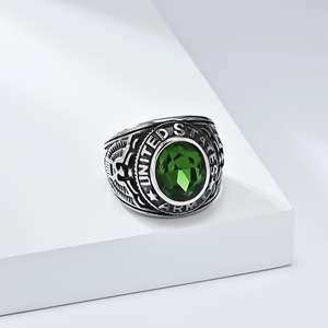 Anillo de la Marca US Marine Corps Eagle para Hombre, de Acero de Titanio con Piedra Preciosa, Anillo para el Dedo Índice, Bisel Negro, Rojo, Azul, Verde, Joyería de Regalo - Product Image 4