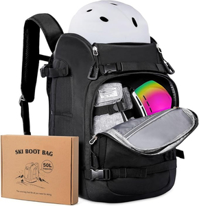 Sac à dos pour chaussures <span class=keywords><strong>de</strong></span> ski, sac <span class=keywords><strong>de</strong></span> ski rembourré <span class=keywords><strong>de</strong></span> 50 L et sac pour bottes <span class=keywords><strong>de</strong></span> snowboard avec trous <span class=keywords><strong>de</strong></span> drainage, sac <span class=keywords><strong>de</strong></span> voyage pour ski grande capacité résistant à l'eau - Product Image 1