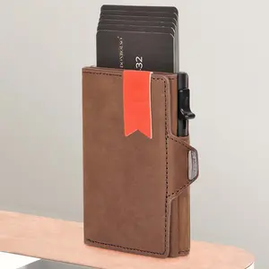 New Three fold Crazy Horse Skin Men's Wallet Wholesale Automatic Popup Card Bag Card Box Wallet Men's Edition