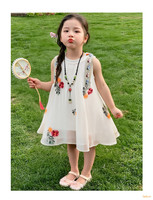 Robe de princesse douce pour filles de 2 à 8 ans, nouveau style ethnique d'été, respirante, col rond, imprimé décontracté, écologique, coupe trapèze
