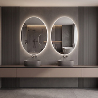 Espejo de Baño Ovalado Minimalista con Retroiluminación LED, Táctil, Regulable, de Pared, con Luz Cálida