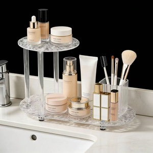 Acrylic Double Layer Storage Rack Cosmetic Organizer <b>Desktop</b> Makeup Holder Multi Tier <b>Shelf</b> For Bathroom Vanity - Product Image 1