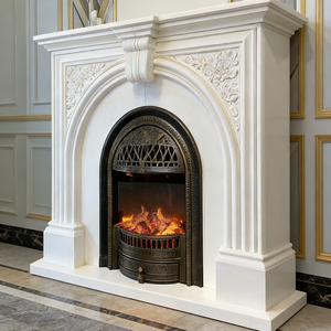 Chimenea Moderna de Piedra Fundida con Marco de Mármol Blanco Calacata Viola Tallado a Mano, Instalación Independiente para Hoteles - Product Image 6