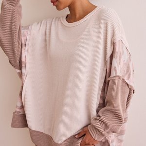 Personnalisé de haute qualité femmes fil couture Vintage chemises surdimensionné col rond pull à manches longues goutte épaule <span class=keywords><strong>sweat</strong></span> - Product Image 2