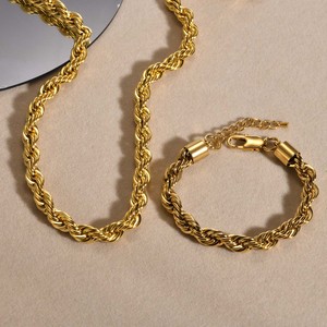 8MM 두께의 스테인리스 스틸 트위스트 목걸이 팔찌, 큰 쇄골 체인, 커플 패션 18K 골드 크로스보더 주얼리 진주 - Product Image 1
