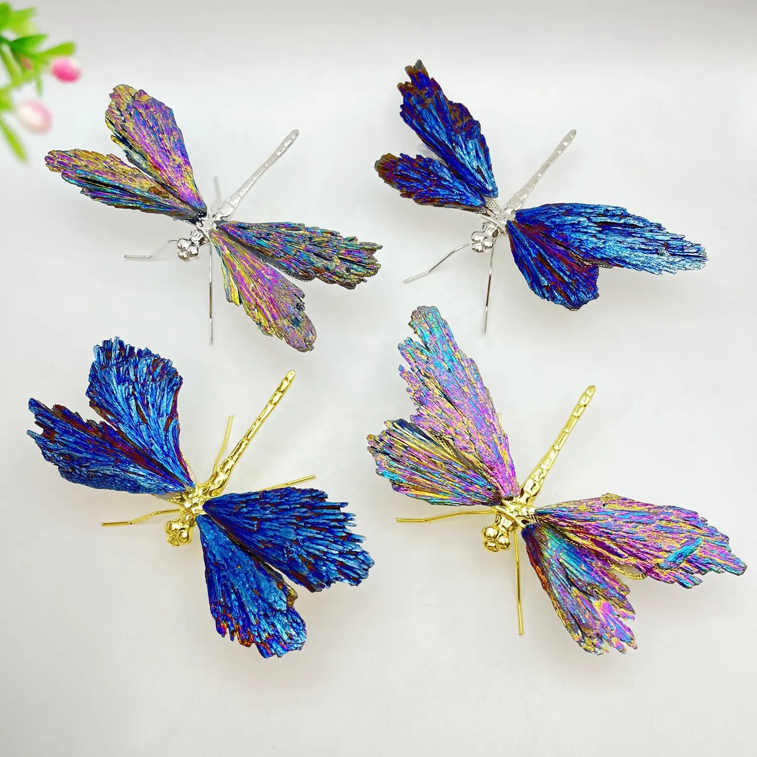 New arrivals healing crystals crafts ornaments natural rainbow aura black tourmaline crystals butterfly for home decoration