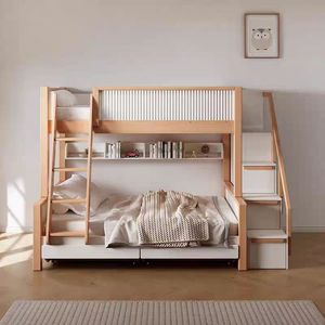 Lit superposé en bois coloré tendance 2026 avec toboggan pour enfants, filles et garçons, ensemble de chambre à coucher princesse - Product Image 2