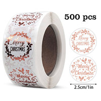 Rouleau d'autocollants ronds en feuille d'or rose, Joyeux Noël, 500 pièces, 1 pouce, étiquettes de scellage pour emballage cadeau, décoration de Noël et du Nouvel An, DIY