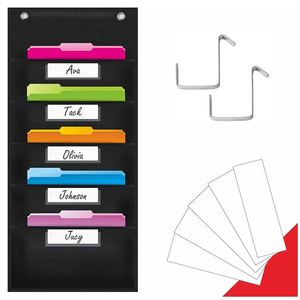 Multifunction 5-Pocket Wall <b>File</b> Organizer with 2 Hooks Foldable Office Storage and Space-Saving Pocket Chart Storage - Product Image 1