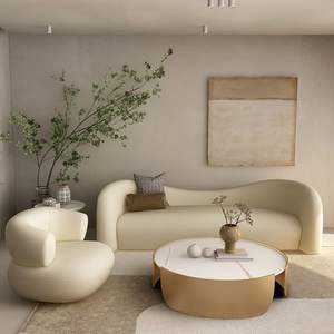 طقم كنبات وحداتية بتصميم نورديكي عصري، أرجل من الفولاذ المقاوم للصدأ، قماش كشمير، حشوة إسفنجية، مقعدين على شكل حرف U، لغرفة المعيشة في الشقق - Product Image 1