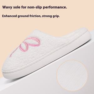 Otoño Invierno interior para zapatillas con lazo borroso Rosa diseño de punta abierta antideslizante estilo de piel cálido y bonito para uso doméstico - Product Image 2