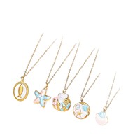 Collier Pendentif en Acier Inoxydable Style Océan Estival, Motif Étoile de Mer et Coquillage, Texture Haut de Gamme, Inaltérable, Accessoire de Mode