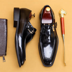 Zapatos formales de negocios con punta cuadrada y hebilla de estilo británico para hombres, cuero genuino, pintado, acabado brillante, zapatos Casuales - Product Image 2