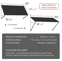 Auvent de porte et de fenêtre réglable à 4 niveaux d'inclinaison, structure en aluminium, protection contre la pluie, la neige et les UV, résistant aux intempéries