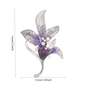 Broche Elegante Flor de Lírio com Cristais e Strass, Alfinete de Lapela Floral com Folhas, Joia para Vestido, Casamento, Corsage, Banquete e Baile de Formatura - Product Image 5