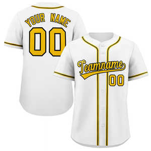 Maßgeschneidertes, weiß-gelb-schwarzes, authentisches Baseball-Trikot im klassischen Stil - Product Image 1