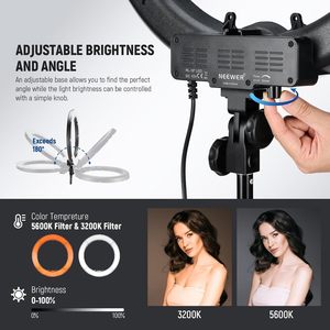 Kit d'éclairage LED annulaire <span class=keywords><strong>Neewer</strong></span> de 18 pouces avec trépied de 200 cm et adaptateur griffe porte-accessoire pour studio photo - Product Image 3