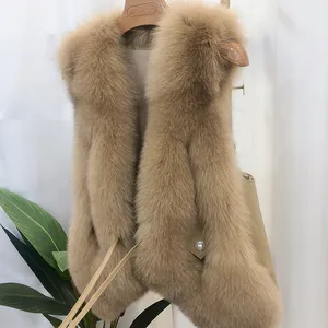 Wholesale Fashion Warm Fox Fur Gilets girls Fur Waistcoat Women Sleeveless Jacket real leather with Fur Vest