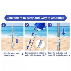Sombrilla de Playa Plegable Portátil de 6.5 pies, con Tres Secciones Telescópicas, Anclaje para Arena, Protección Solar para Exteriores, Moderna - Product Image 2