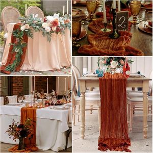 Chemin de table 35 x 120 pouces, style bohème, en gaze de coton semi-transparente, pour décoration de mariage - Product Image 6