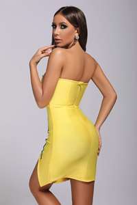 BEISHI nueva llegada amarillo sin tirantes vendaje vestido Bodycon venta al por mayor diamante Mini vestidos de vendaje para <span class=keywords><strong>mujeres</strong></span> - Product Image 3