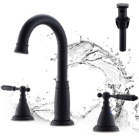 Robinet de salle de bain traditionnel noir mat à 3 trous, double poignée, col de cygne, mitigeur de lavabo, personnalisation du logo OEM