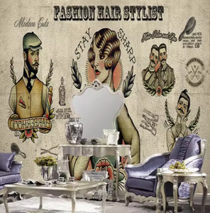 Papier peint vintage pour salon de coiffure pour hommes et femmes Peintures murales et arts muraux - Product Image 3