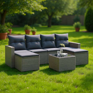 Conjunto de Sofá Modular de Jardín en Ratán Gris, Muebles de Exterior para 4 Personas, Diseño Contemporáneo - Product Image 2
