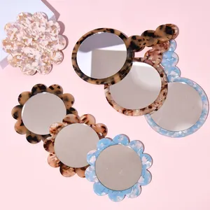 Qianjin OEM Bridesmaid Gift Mother's Day Gift Portable Mirror For Her Small Flower Acetate Mirror Packet Make Up Mirror