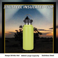 Bouteille d'eau sport isolée en acier inoxydable 316, 800 ml, gourde isotherme anti-fuite