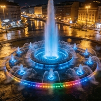 Fontaine musicale commerciale durable de petite taille avec lumières LED, en acier inoxydable 304 moderne pour jardin/lac/étang