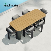 Mobilier d'extérieur noir pour hôtel, ensemble table à manger peu encombrante, table extensible rétractable de luxe avec 6 chaises